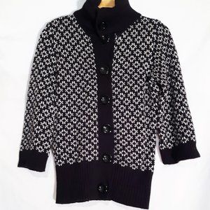 Turtle Neck Sweater Top Small Black White Button Down